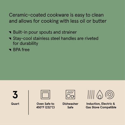 3qt Nonstick Ceramic Coated Aluminum Sauce Pan with Champagne Handle Cream - Figmint™