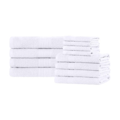 Eco-Friendly Sustainable Cotton Solid Lightweight 12-Piece Bathroom Towel Set, Rosewood - Blue Nile Mills