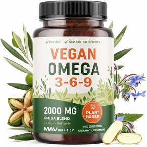 Vegan Omega 3 6 9 Softgels, Plant-Based Triple Omega 369 Supplement for Heart, Brain, Skin, and Eye Health Support, MAV Nutrition, 60ct - 1 of 4