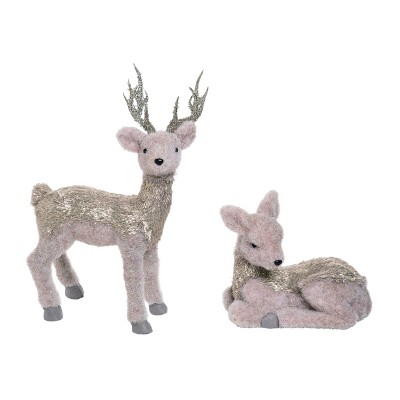 Transpac Foam 17 in. Multicolor Christmas Flocked Elegant Reindeer Set of 2