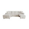 Chenille Upholstered U-Shaped Sectional Sofa, Convertible Pull-Out Sofa Bed with USB Ports & Cup Holders for Living Room - ModernLuxe - 4 of 4