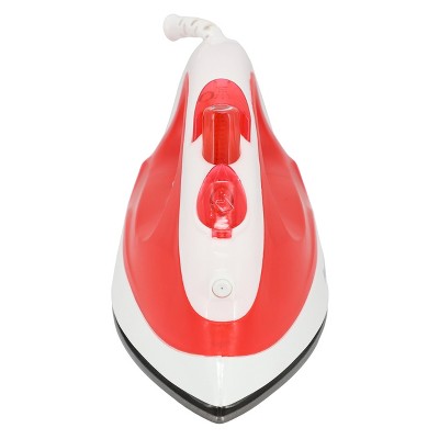 Compact Red and White Non-Stick Steam Iron