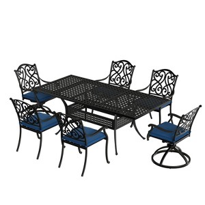 CLIHOME 7 Pieces Rectangular Outdoor Dining Set with 2 Swivel Chair & 4 Dining Chair - 1 of 4