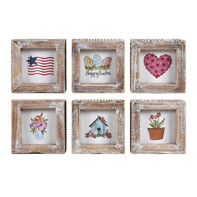 Transpac Wood/MDF/Paper Mini Wood Frame Decor Set Home Decorations Set of 3 Spring
