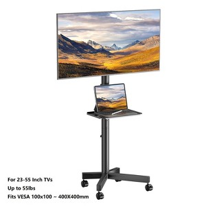 Perlegear TV Cart TV Stand Mobile TV Stand, Rolling TV Stand for 23-60"  Flat Curved Screen TVs, Holds up to 55lbs, Max VESA 400x400mm - 1 of 4