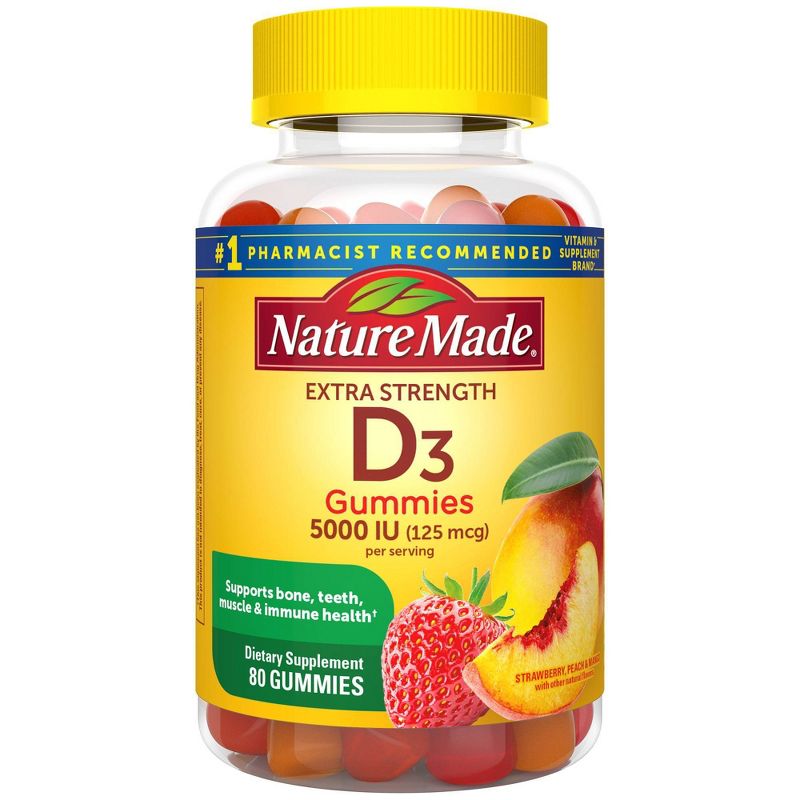 Nature Made Extra Strength Vitamin D3 5000 IU (125 mcg) Bone Health & Immune Support Vitamin Gummies, 1 of 10