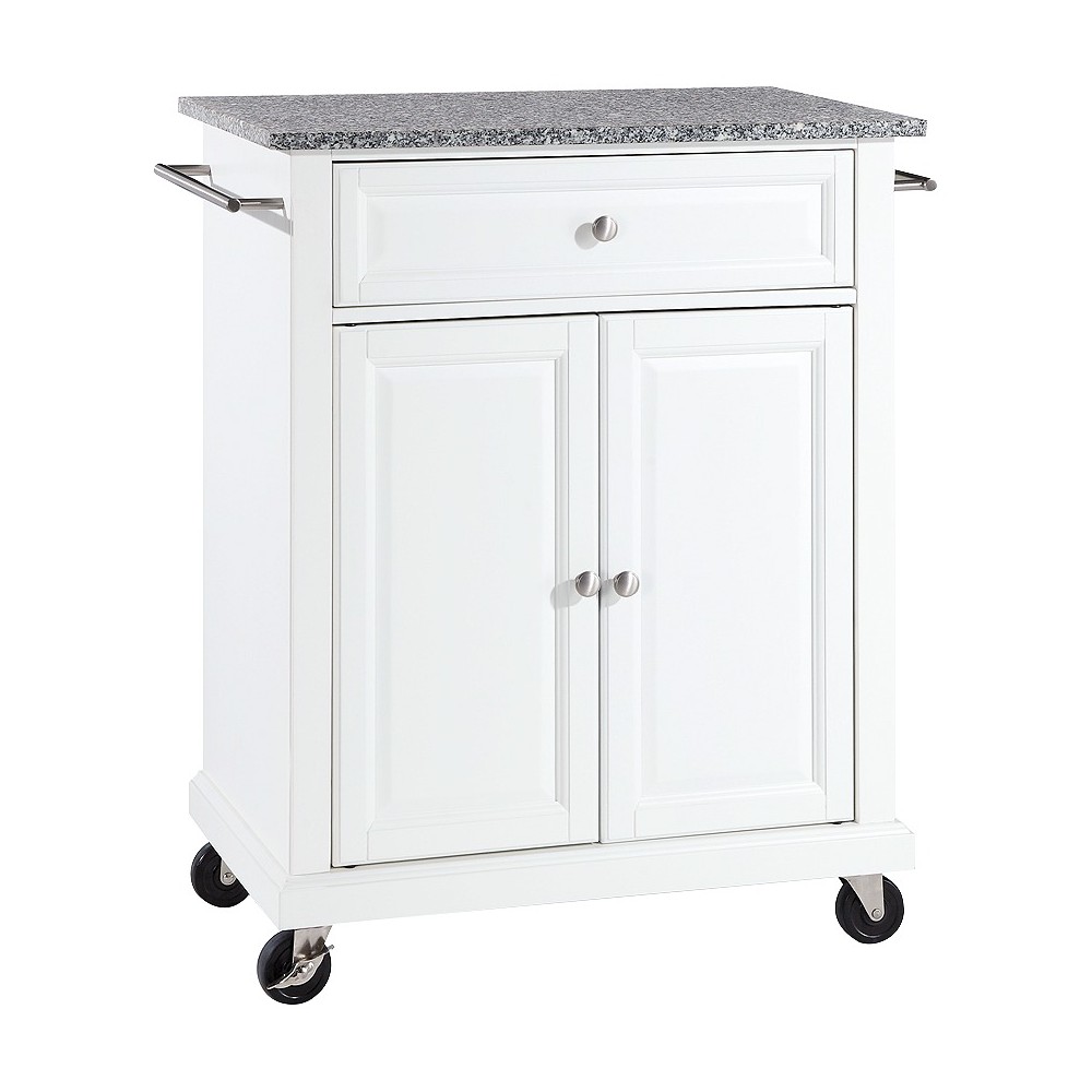 Crosley Solid Granite Top Portable Kitchen Cart/Island White: Hardwood Frame, Adjustable Shelves, Universal Storage