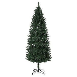 6 Ft Pre-Lit Pencil Christmas Tree, Slim Artificial Christmas Tree, 250 Color Changing LED Lights, 566 Branch Tips and Metal Stand, for Home, Party - 1 of 4