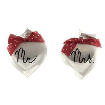 Golden Bell Collection 4.0" Mr & Mrs Hearts  Set/2 Ornament Czech Marriage Love  -  Tree Ornaments