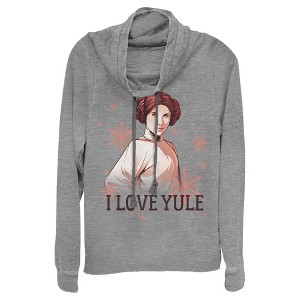 Juniors Womens Star Wars Christmas Leia Love Yule Cowl Neck Sweatshirt - 1 of 3