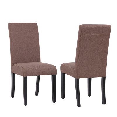 Brown Upholstered Parsons Dining Side Chair with Black Wood Legs