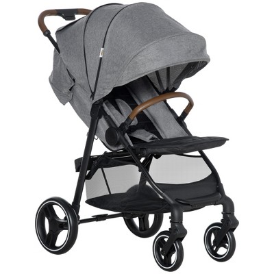 Qaba Lightweight Baby Stroller w/ One Hand Fold, Toddler Travel Stroller w/ Cup Holder, All Wheel Suspension, Adjustable Backrest Footrest, Grey