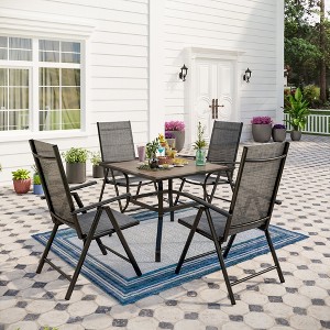 Captiva Designs 5pc Patio Dining Set Steel Frame Table with Umbrella Hole & Textilene Reclining Foldable Chairs - 1 of 4