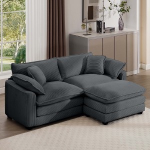 2-Seater Corduroy Mid-Century Modern L-Shaped Sofa with Footrest and Cloud-Like Comfort for Living Room - 1 of 4