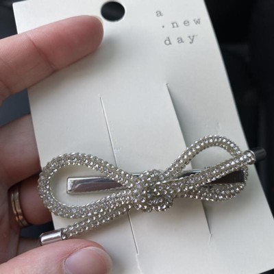 Rhinestone Salon Bow Hair Clip - A New Day™ Silver