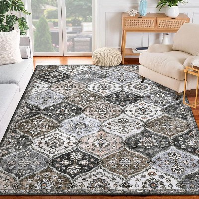 Vintage Washable Door Mat Small Farmhouse Floral Accent Rugs with Non-Slip Backing, Stain-Resistant Oriental Indoor Carpet