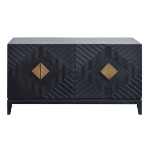 The Urban Port 55" Sideboard Buffet Console with 2 Door Cabinet Diamond Cut Handles Matte Black Black/Brass - 1 of 4