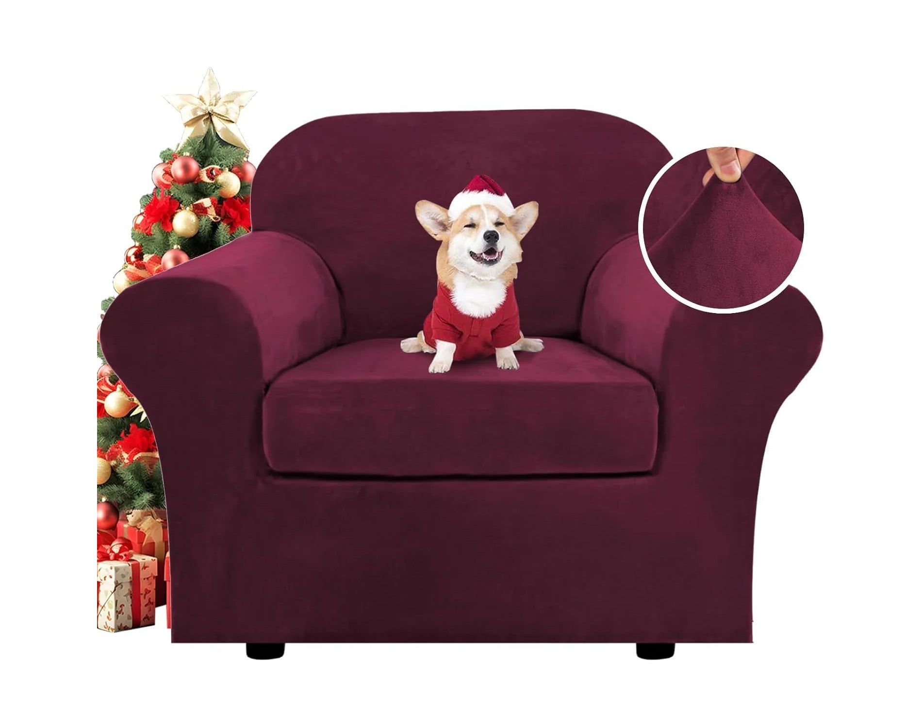 H.Versailtex Modern Velvet Plush High Stretch Sofa Slipcover BURGUNDY 1 Cushion Chair