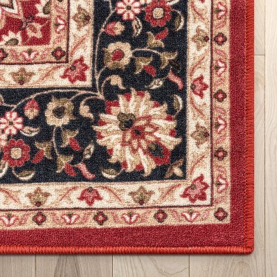 Red and Beige Medallion Synthetic Washable 5' x 7' Area Rug