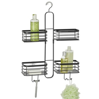 mDesign Metal Bathroom Over Door Hanging Shower Caddy, X-Wide - Matte Black