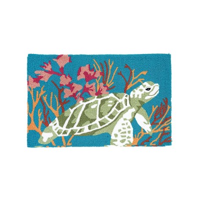 1'10"x2'10" Rectangle Hooked Turtle Accent Rug Green - C&F Home