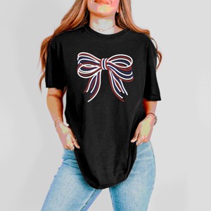 Simply Sage Market Patriotic Layered Bow Garment Dyed Tee - 1 of 4