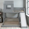 Twin Over Full Wooden Bunk Bed with Slide, Playhouse Design, Windows, and Ladder, Convertible Layout - 2 of 4