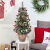 3ft Small Christmas Tree, with Warm White Lights, Pine Cones, Red Berries, Mini Potted Artificial Christmas Tree for Desktop - 3 of 4