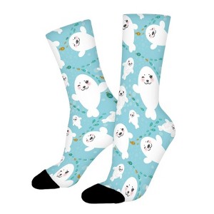 Cute Polar Seal Women Printed Crew Socks Funny Funky Socks Soft Polyester Novelty Gifts for Artists Men - 1 of 1