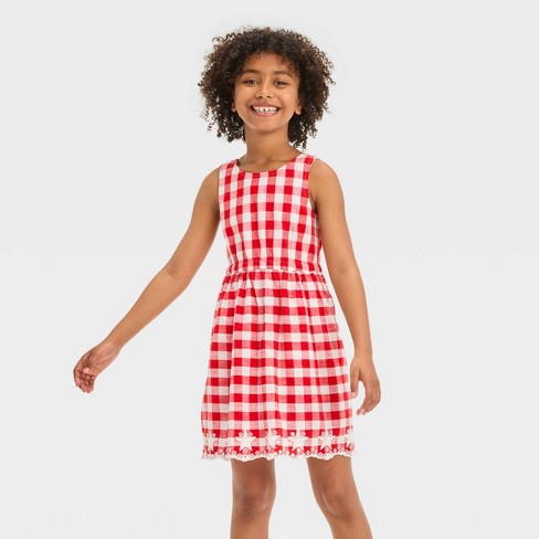 Girls' Sleeveless Twist Back Embroidered Gingham Americana Dress - Cat &  Jack™ Red/White L Plus