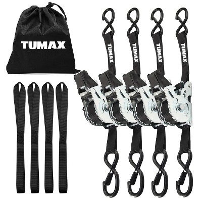 ATTOP 4-Pack Self-Retracting Ratchet Straps | 1" x 10 FT Auto Tie-Downs, 1,500 LBS Break Strength w/ Coated S-Hooks for Truck, Trailer, UTV Cargo