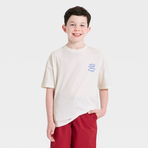 Cat & Jack Boys' Short Sleeve Partners in Brine Oversized Graphic T-Shirt - Cat & Jack™ Cream M