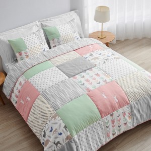 Sweet Jojo Designs Full/Queen Comforter Bedding Set Woodsy Pink Green and Grey 3pc - 1 of 4