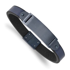 Black Bow Jewelry 10mm Color Plated Stainless Steel & Leather I.D. Bracelet, 8.5 Inch - 1 of 4