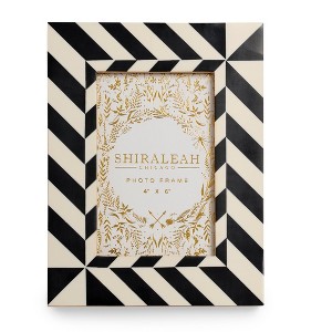 Shiraleah Roma 4" x 6" Black and White Diagonal Stripe Picture Frame - 1 of 2