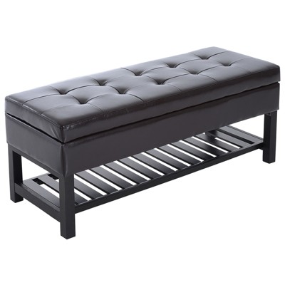 HomCom 44" Tufted Faux Leather Ottoman Storage Bench With Shoe Rack