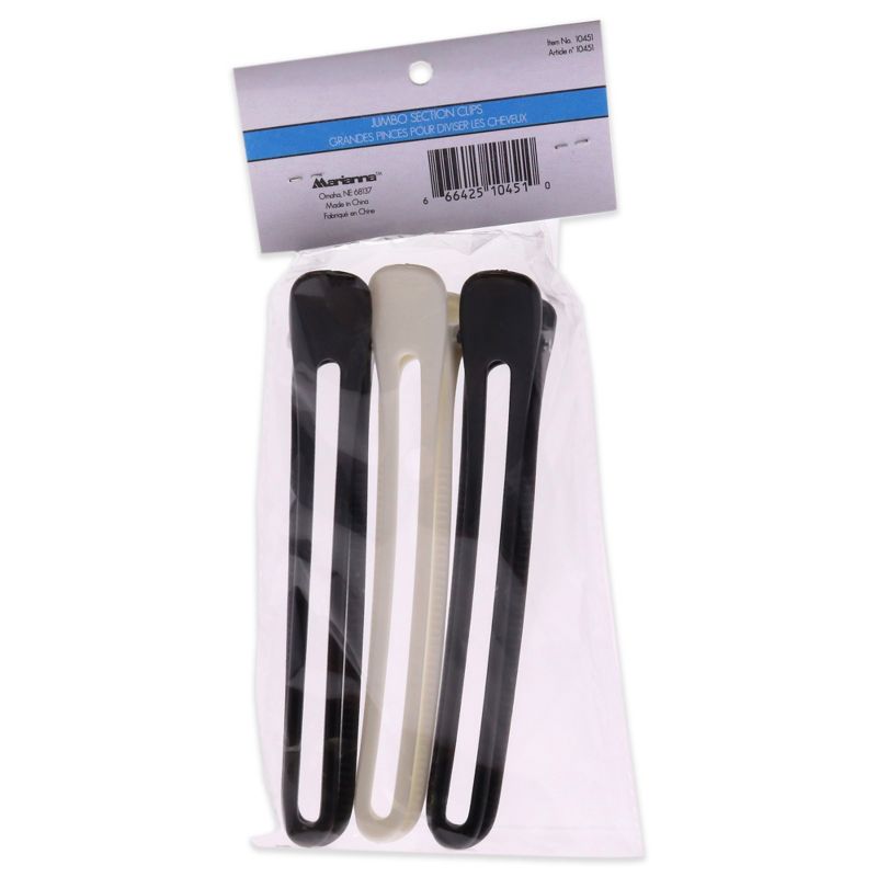 Pro Basic Jumbo Section Clips - Black-White by Marianna for Women - 3 Pc Hair Clips, 3 of 5