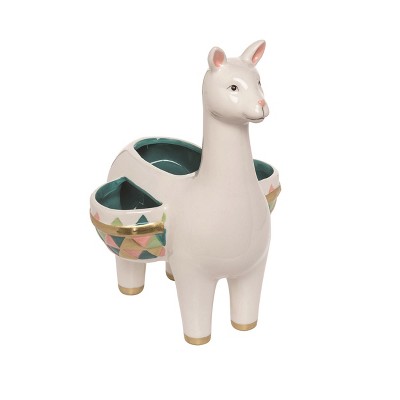 Transpac Dolomite 12.75 in. Off-White Spring 3-Section Llama Planter