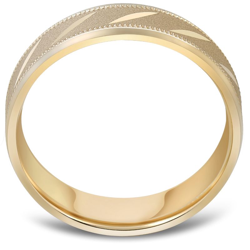 Pompeii3 Mens 10k Yellow Gold 6MM Brushed Carved Wedding Band Comfort Fit Ring, 2 of 5