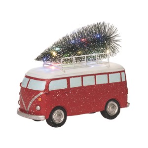 Transpac Resin 9.5 in. Multicolor Christmas Retro Light-Up Van with Tree Decor - 1 of 4
