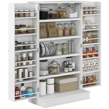 HOMCOM 41" Kitchen Pantry, 2-Door Kitchen Cabinet with 5-tier Storage Shelving, 12 Spice Racks and Adjustable Shelves for Dining Room
