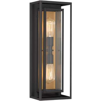 Possini Euro Design Metropolis Mid Century Modern Wall Light Sconce Black Gold Hardwire 8" 2-Light Fixture Clear Glass for Bedroom Bathroom Vanity