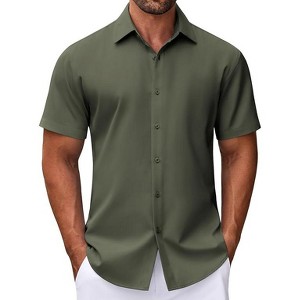 COOFANDY Mens Dress Shirts Button Down Short Sleeve Shirt Summer Shirts Business Casual Wedding Shirt - 1 of 4