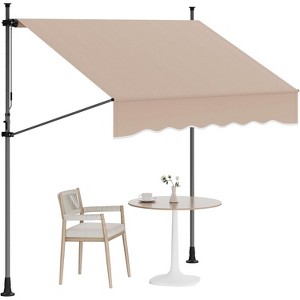 Manual Retractable Patio Awning 118" x 118" with Adjustable Height, UV Protection & Crank Handle – Ideal for Backyard, Garden, Outdoor Shade Khaki - 1 of 4