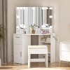 1 SET 15MM PB Corner Makeup Vanity  with Dressing Table and Stool, 12 Self-Adhesive Three-Level Light Bulbs, Three-Sided 3mm Aluminum Mirror - 3 of 4