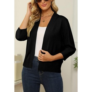 Women's 3/4 Sleeve Open Front Cropped Cardigan Sweater Elegant Shrugs for Women - 1 of 4