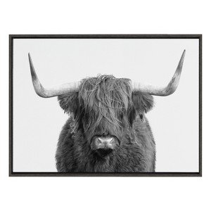 Kate and Laurel Sylvie Highland Cow Portrait Framed Canvas by Amy Peterson Art Studio, 28x38, Dark Gray - 1 of 4
