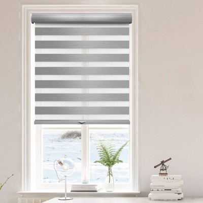 Cord-Free Roller Zebra Fabric Blackout Blind and Shade Gray - Lumi Home Furnishings