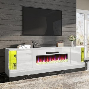 70" LED Lights Entertainment Center with Flip Doors & Corner Glass Decor - 1 of 4