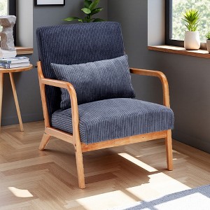 Mid-Century Upholstered Armchair with Pillow and Solid Wood Frame - 1 of 4